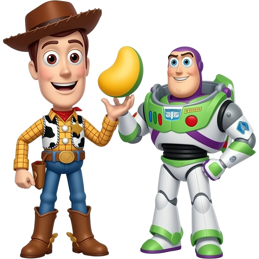 Woody and buzz are saying 67 mango mustard chicken stars emoji