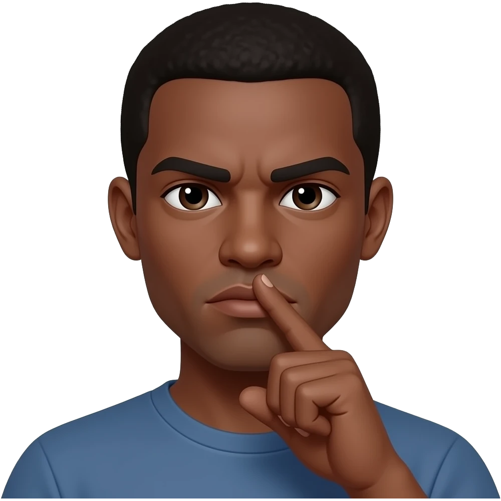 A light black serious face with the first and second finger held up to the right ear and the tumb held on the lips like a phone emoji