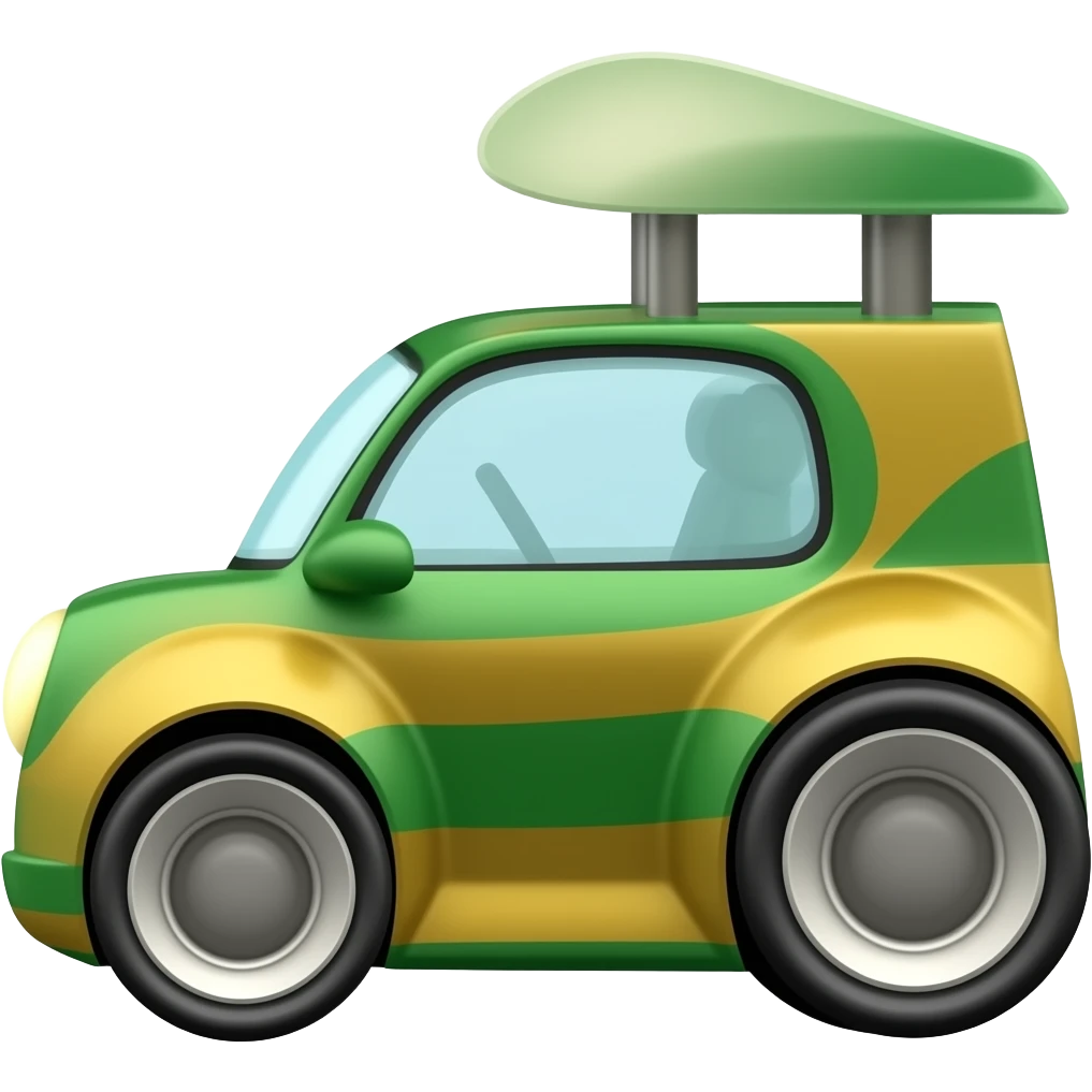 Big race car all green and gold lines black lines big wheel in the back and small wheels in the front green top emoji