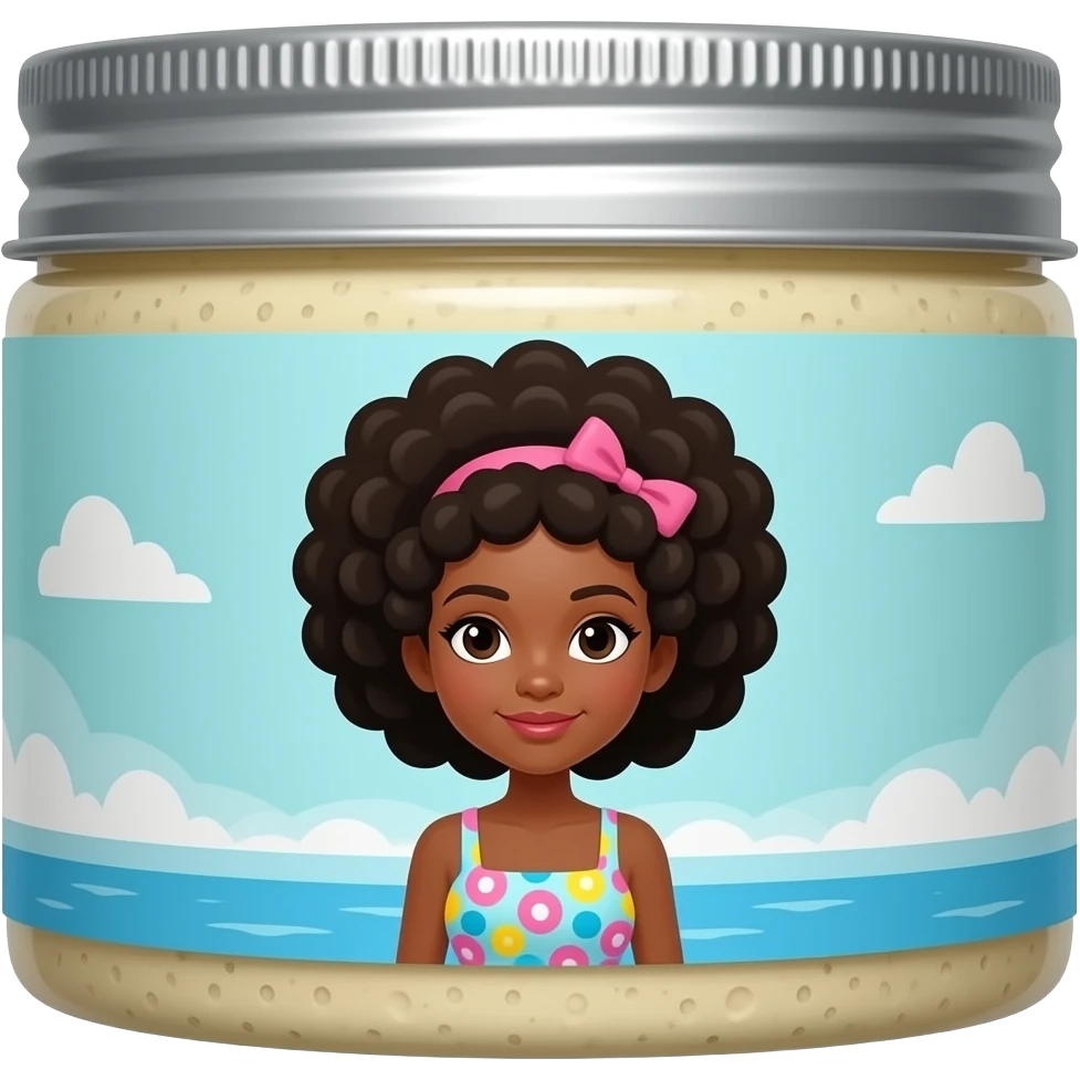 Body scrub pot with label human girl black summer afro emoji