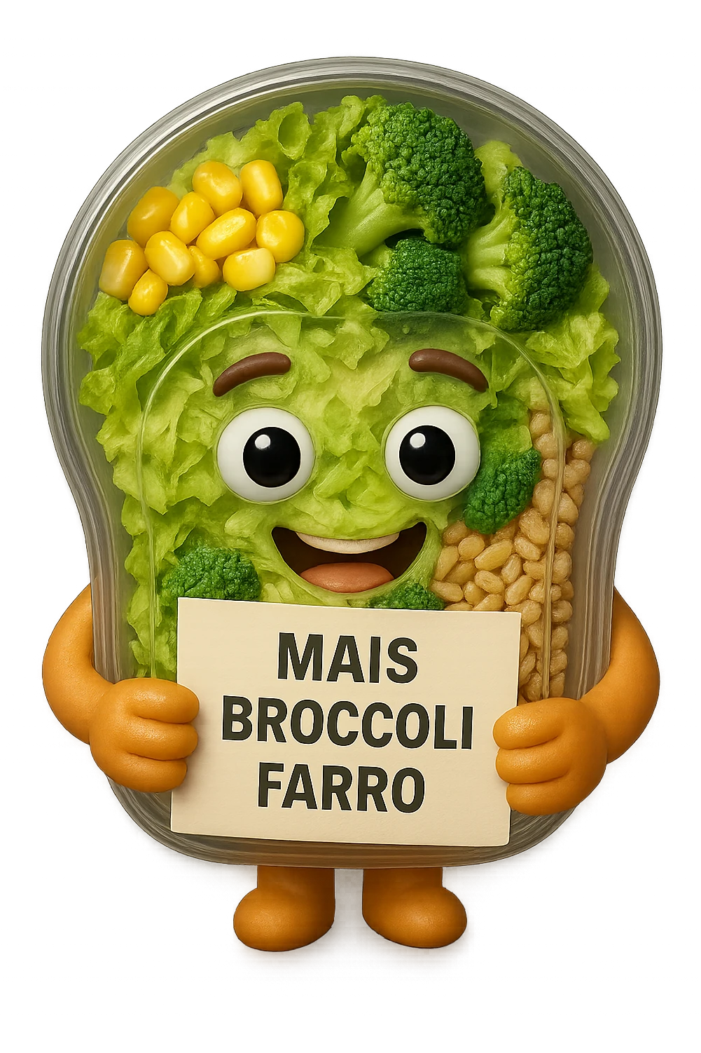 SU QUESTO STILE FAI UN EMOJI STILE IPHONE 3D DI UN INSALATA PRECONFEZIONATA DA SUPERMERCATO CON FOCUS SU ETICHETTA NUTRIZIONALE CON GLI INGREDIENTI IN ITALIANO TIPO: MAIS, BROCCOLI, FARRO, ACCANTO ALL'INSALATA CHE HA IN MANO C'è UN FOCUS SULL'ETICHETTA CON GLI INGREDIENTI SCRITTI, FALLO MOLTO REALISTICO IN 3D emoji