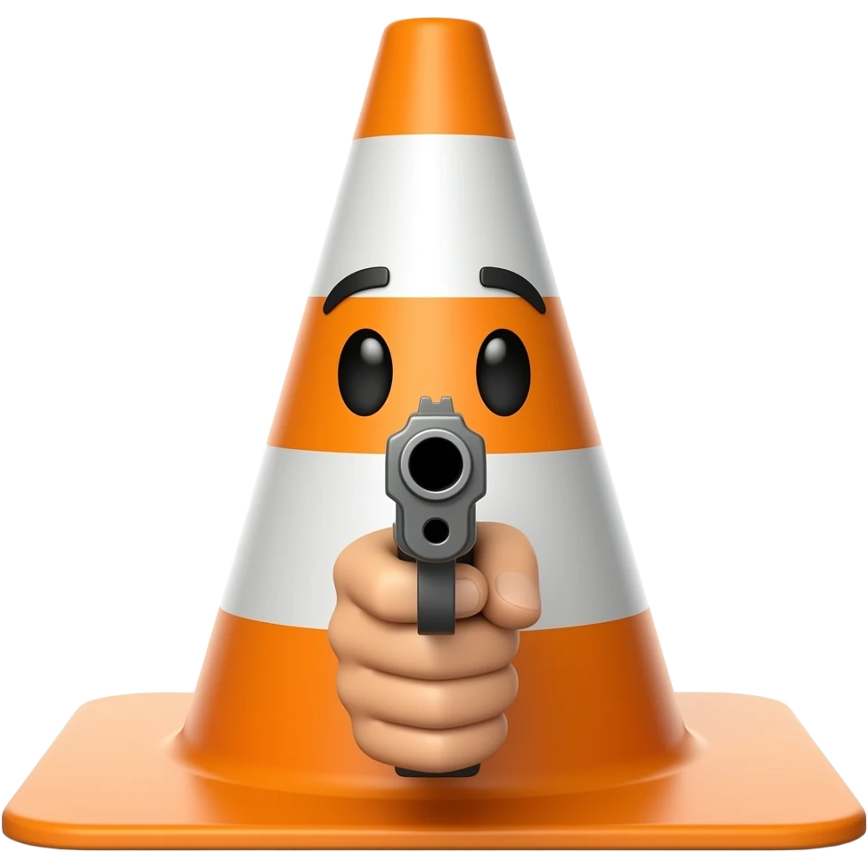 Traffic cone pointing gun at camera emoji