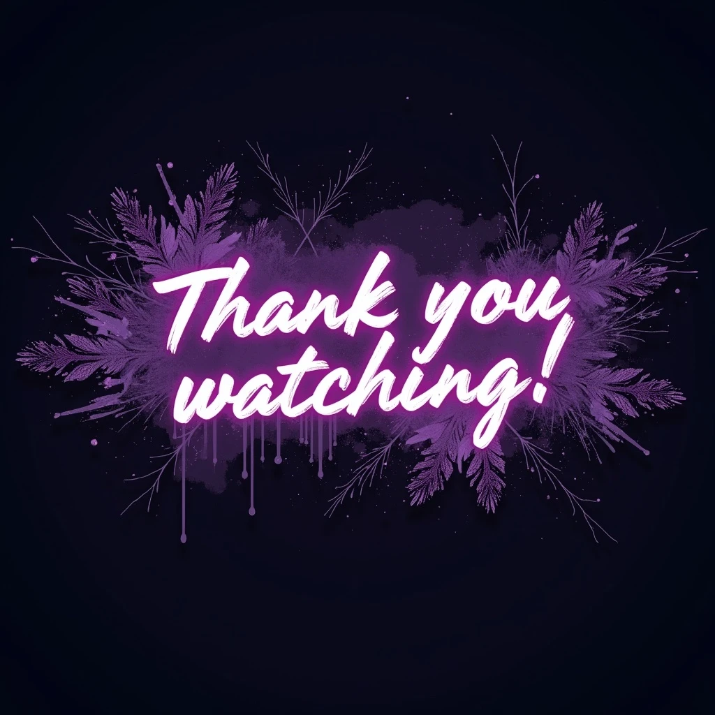 "thank you for watching!" cyberpunk style text splash overlay lavender, streamer overlay, brush-font emoji