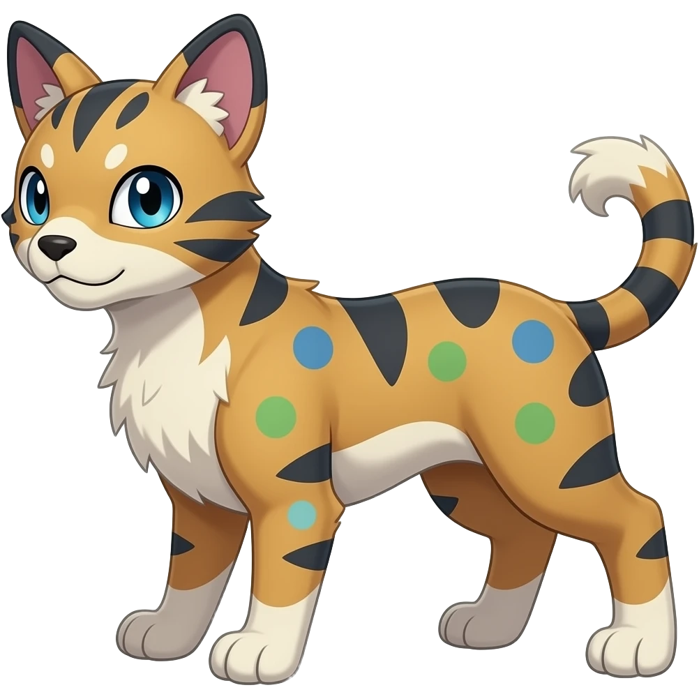 Digitigrade elemental realistic pretty elegant sleek shiny patterned quadrupedal Randomly marked randomly colored Shinx-Liepard-Electrike-Sprigatito-Litten-Fakémon-Digimon-animal-hybrid, full body, short nub-tail emoji