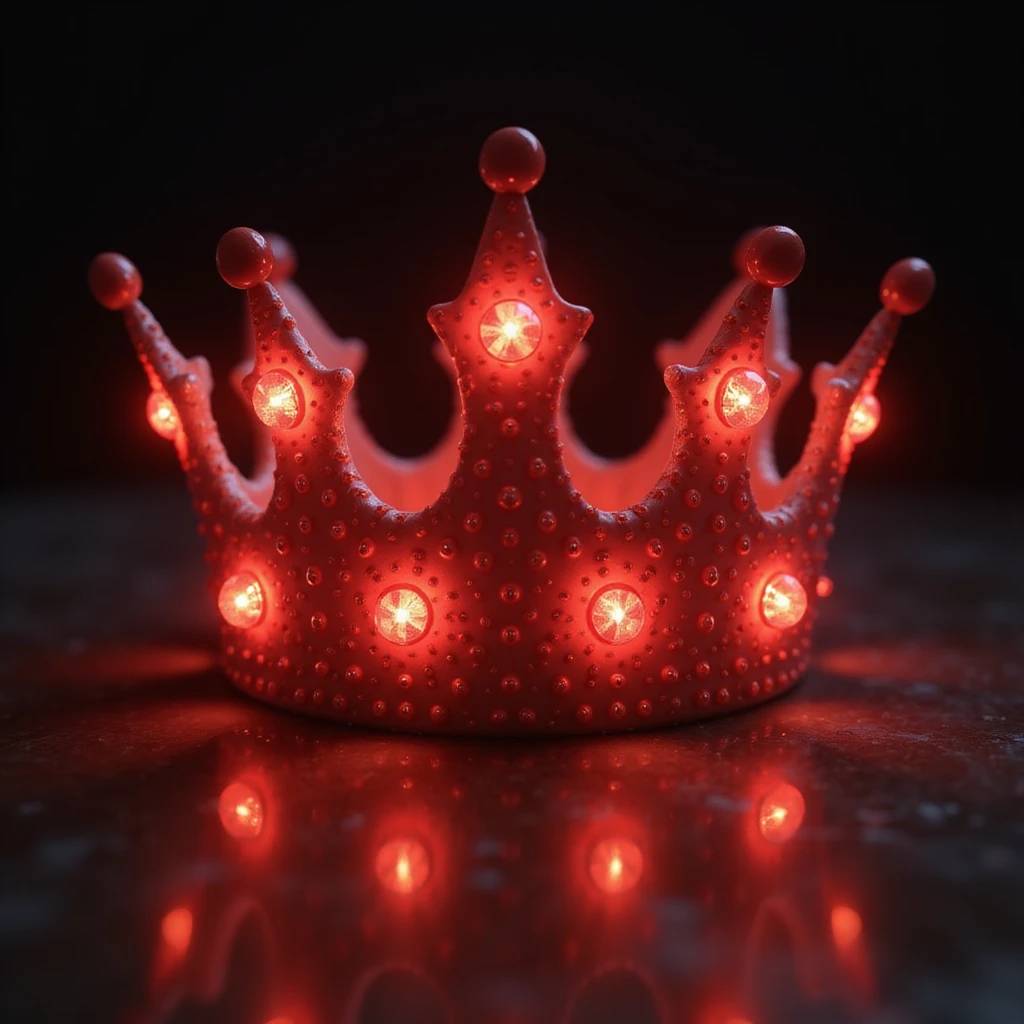 realistic glowing red crown with gems, photorealistic style emoji