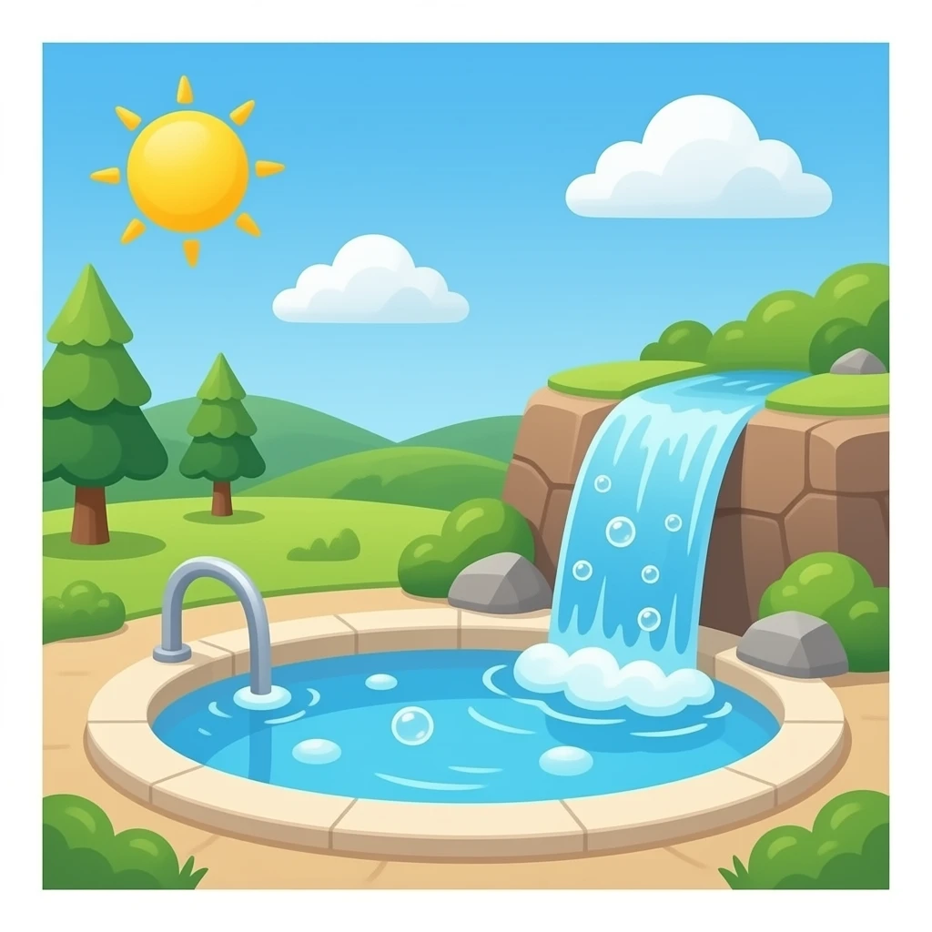Jacuzzi with waterfall and bubbles spa emoji