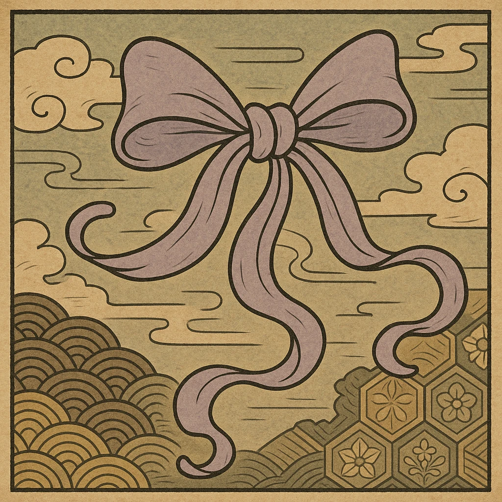 delicate lavender bow with flowing lines in ukiyo-e style emoji