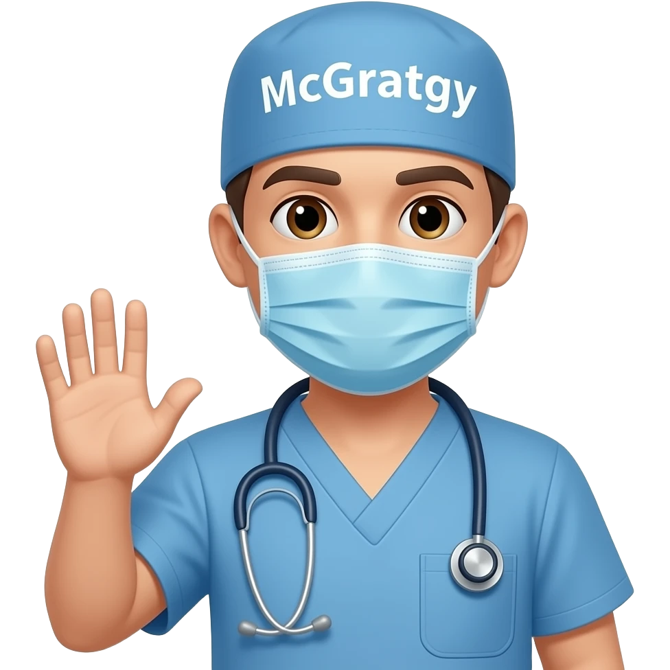 Anesthesiology Doctor with Scrub hand and specialty written on hat with McGrath emoji