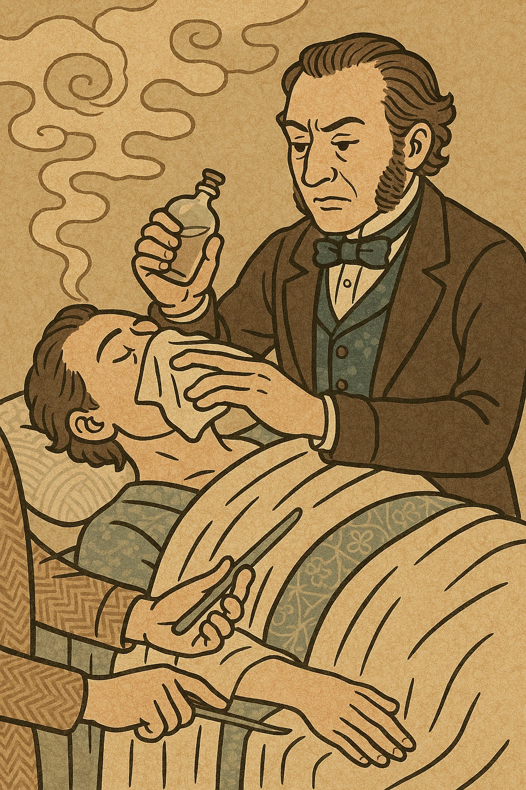 A victorian surgeon using chloroform as an anaesthetic on a patient during an operation emoji