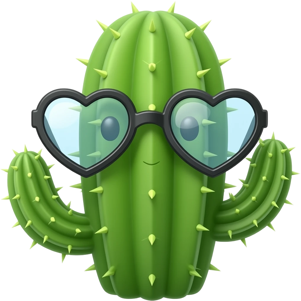 Thin Cactus with heart glasses emoji