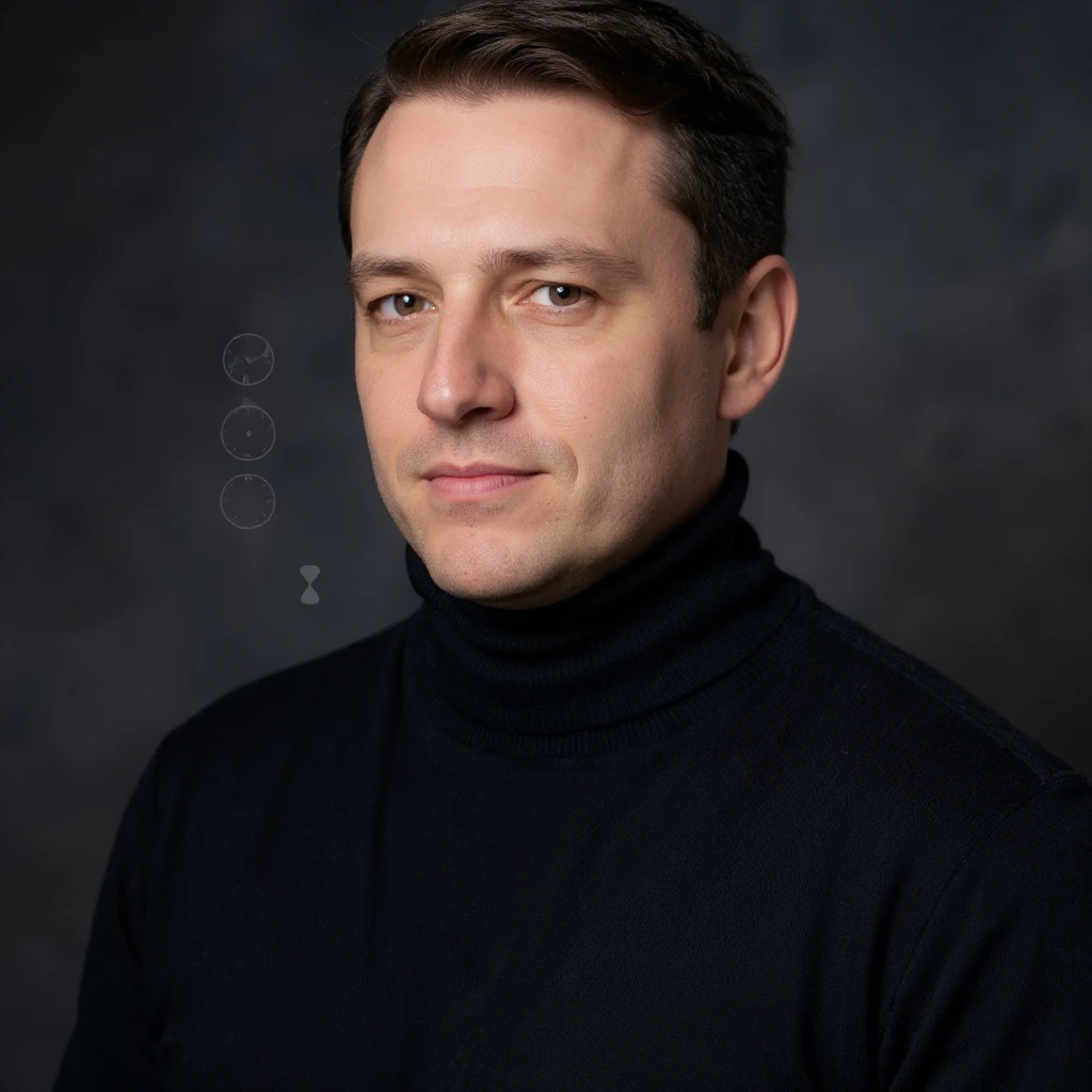 Vertical portrait, only the man's face, realistic style: serene expression, clock or hourglass symbols next to the face representing fasting time, atmosphere of waiting and regeneration. emoji
