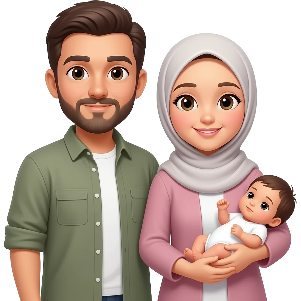 Family of four man woman and newborn baby girl but make the woman a hijabi emoji