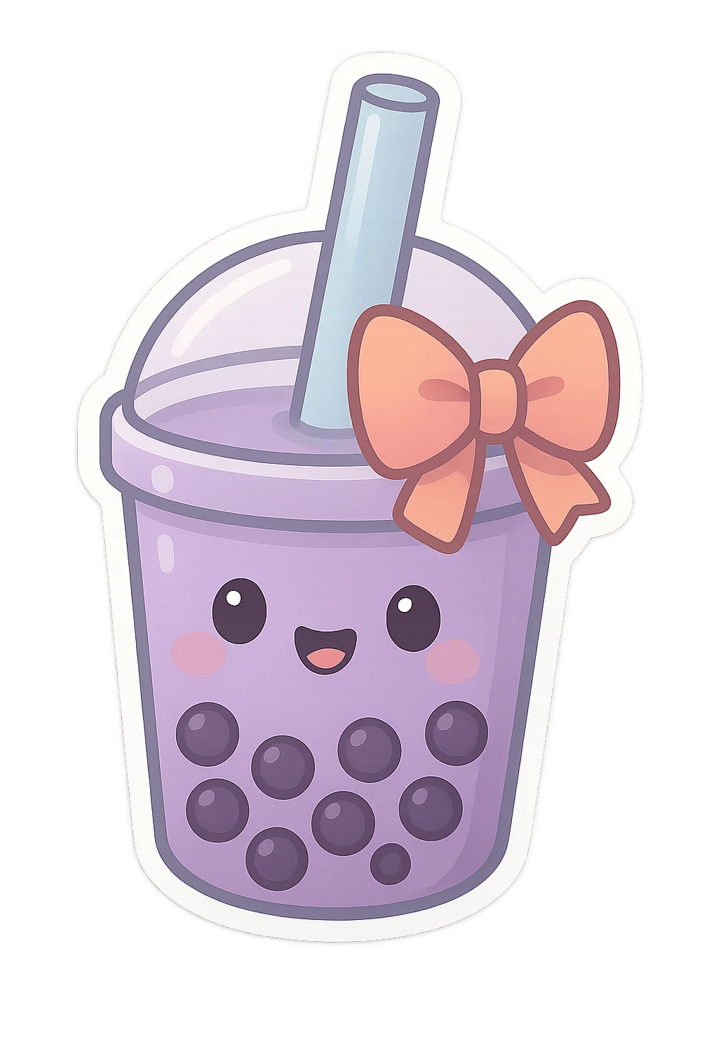 purple bubble tea with a bow, cute and exaggerated chibi sticker style emoji