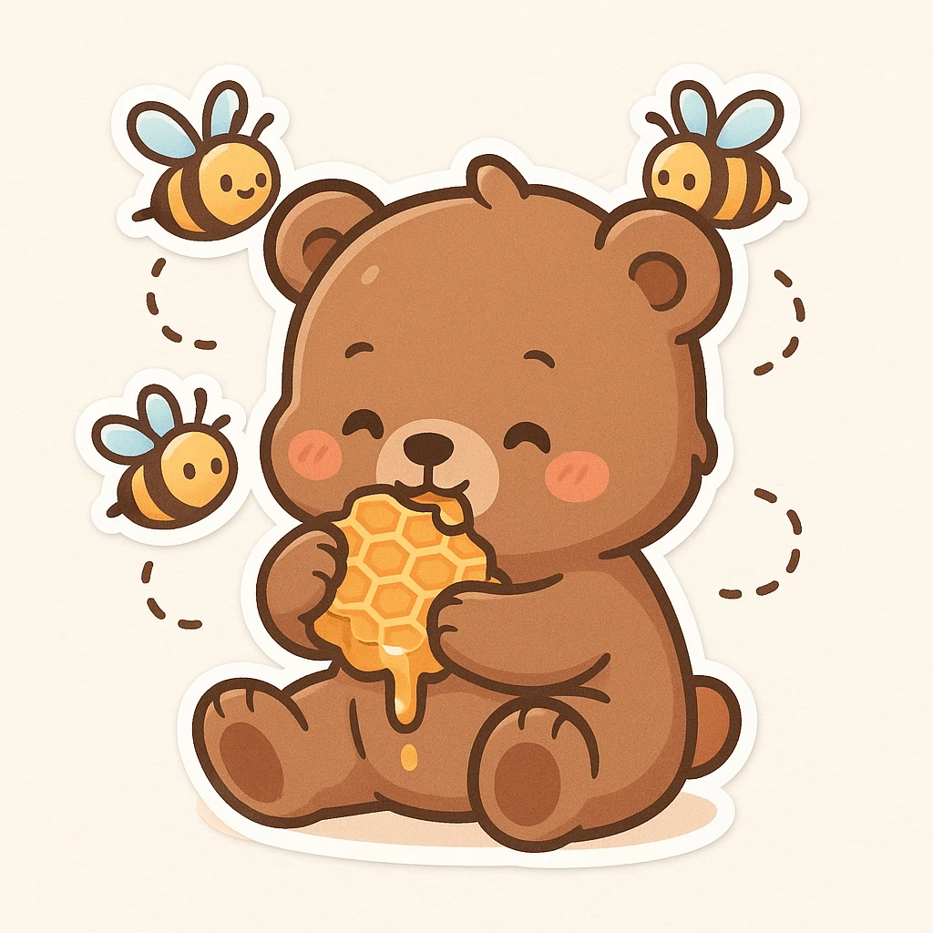 bear eating honeycomb with bees flying around emoji