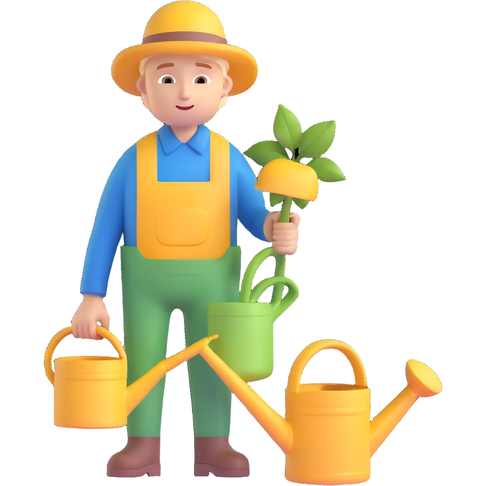 young white male gardener with watering can emoji
