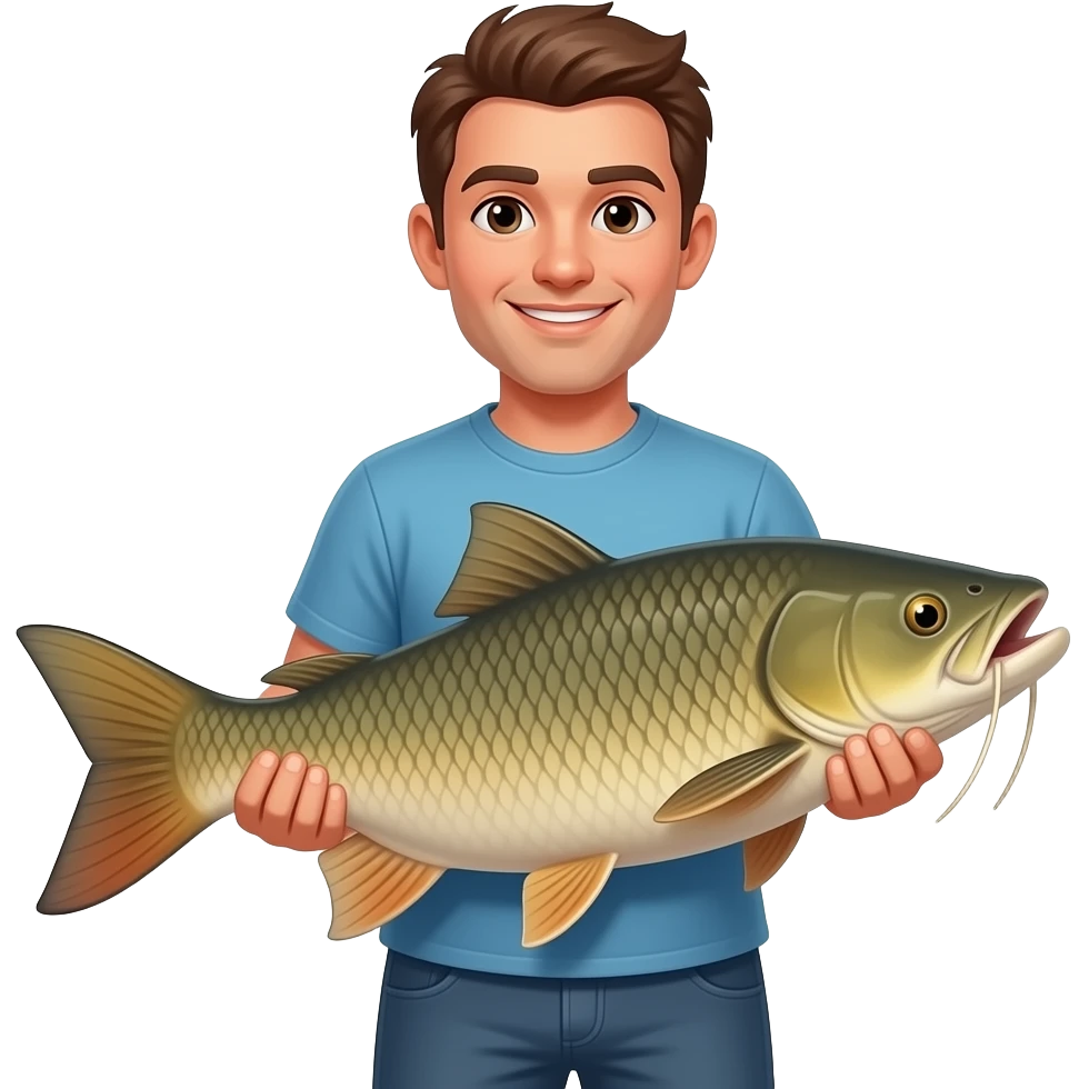 a guy holding an arapaima fish emoji