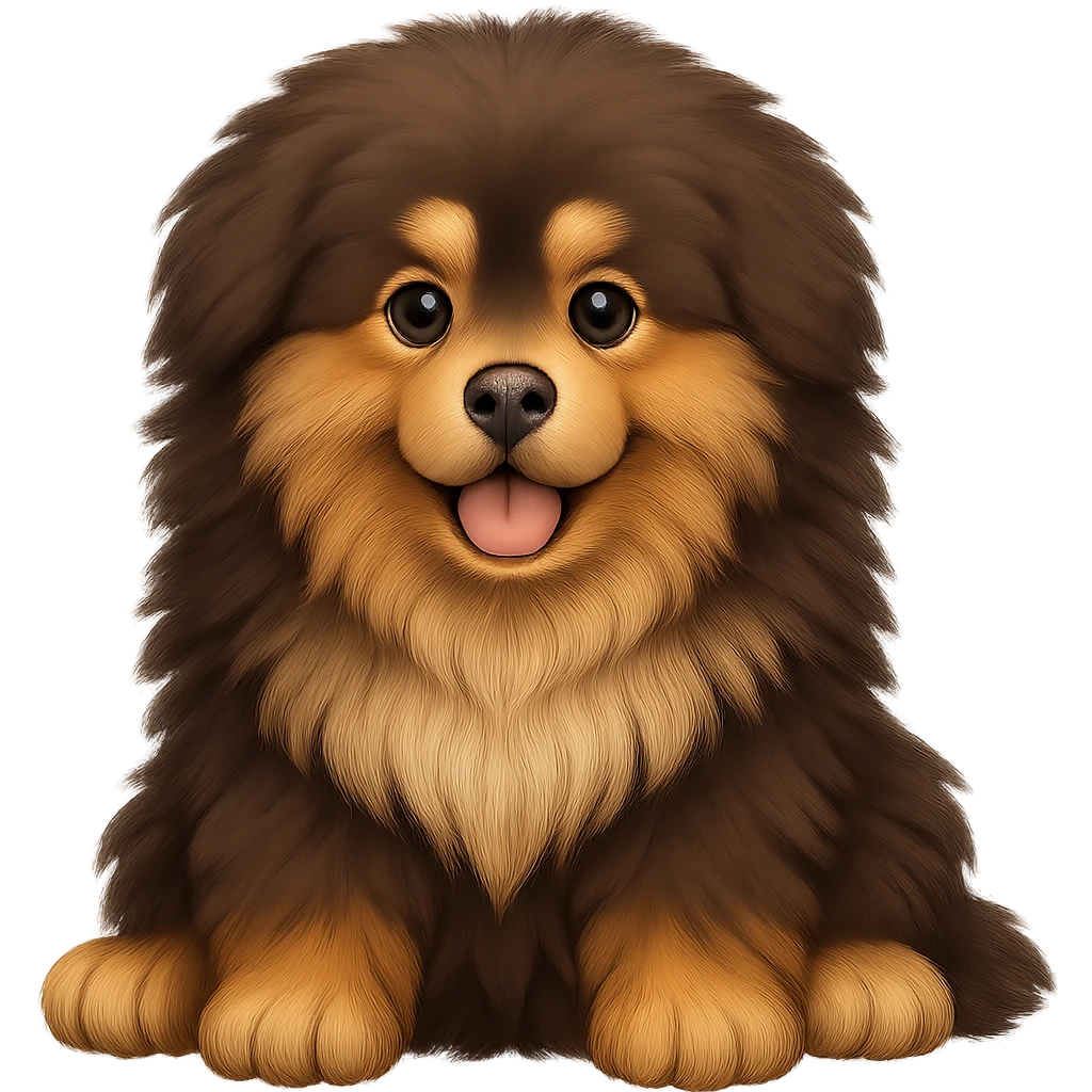 Make the Tibetan Mastiff's fur even fluffier in the style of apple emojis, with no background. emoji