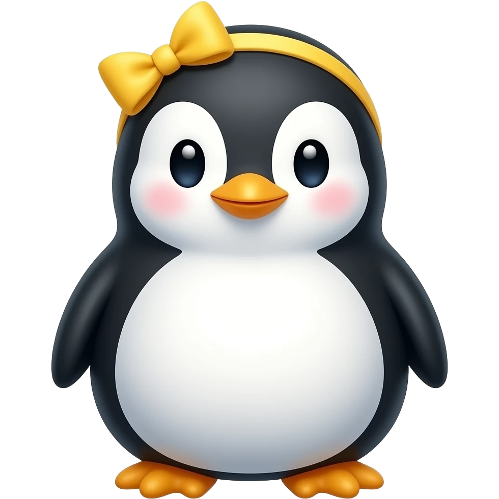 cute penguin with a yellow bow on the head emoji