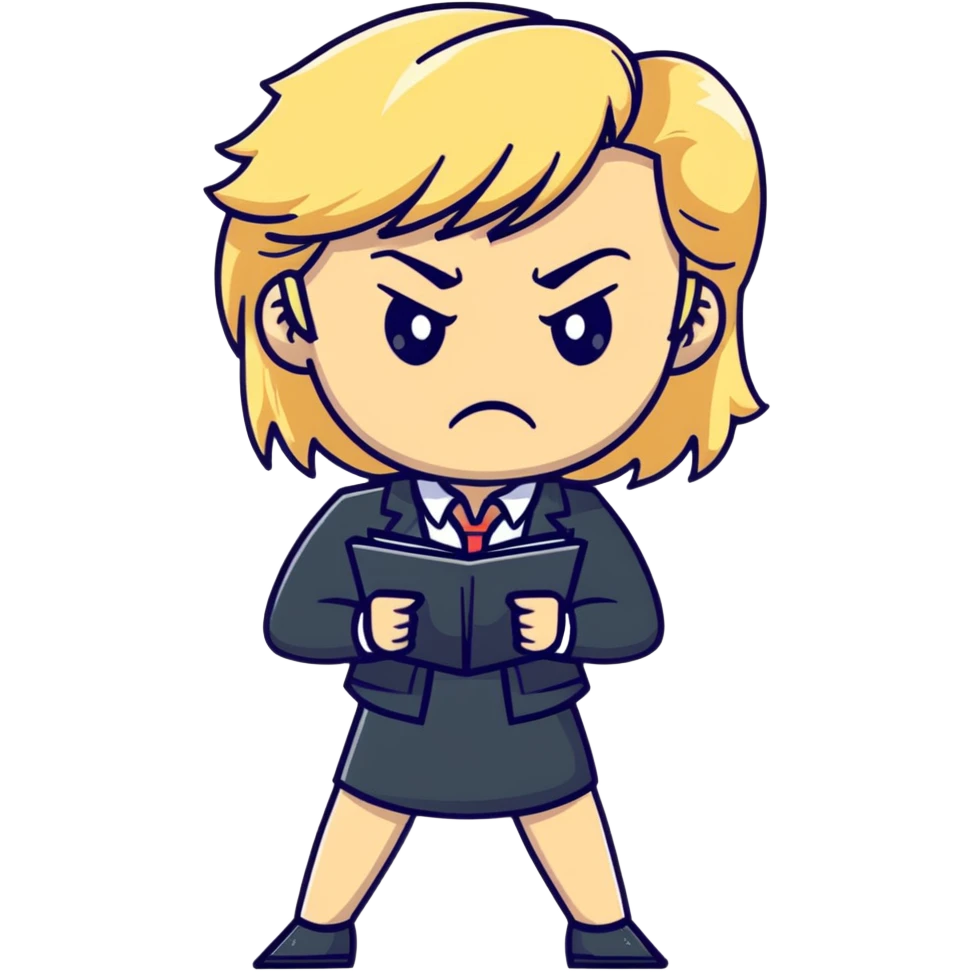 angry blonde female teacher full body without glasses, very blonde hair emoji