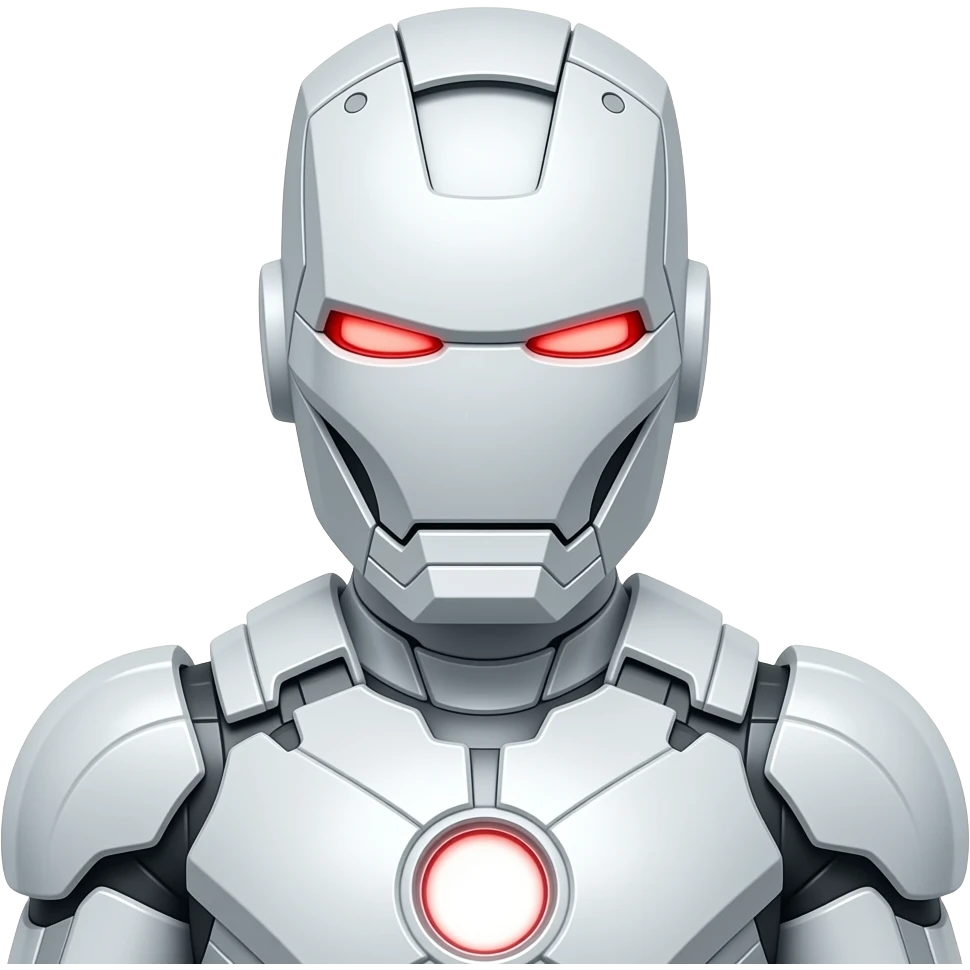 iorn man in fully white iron man suit with red eyes emoji