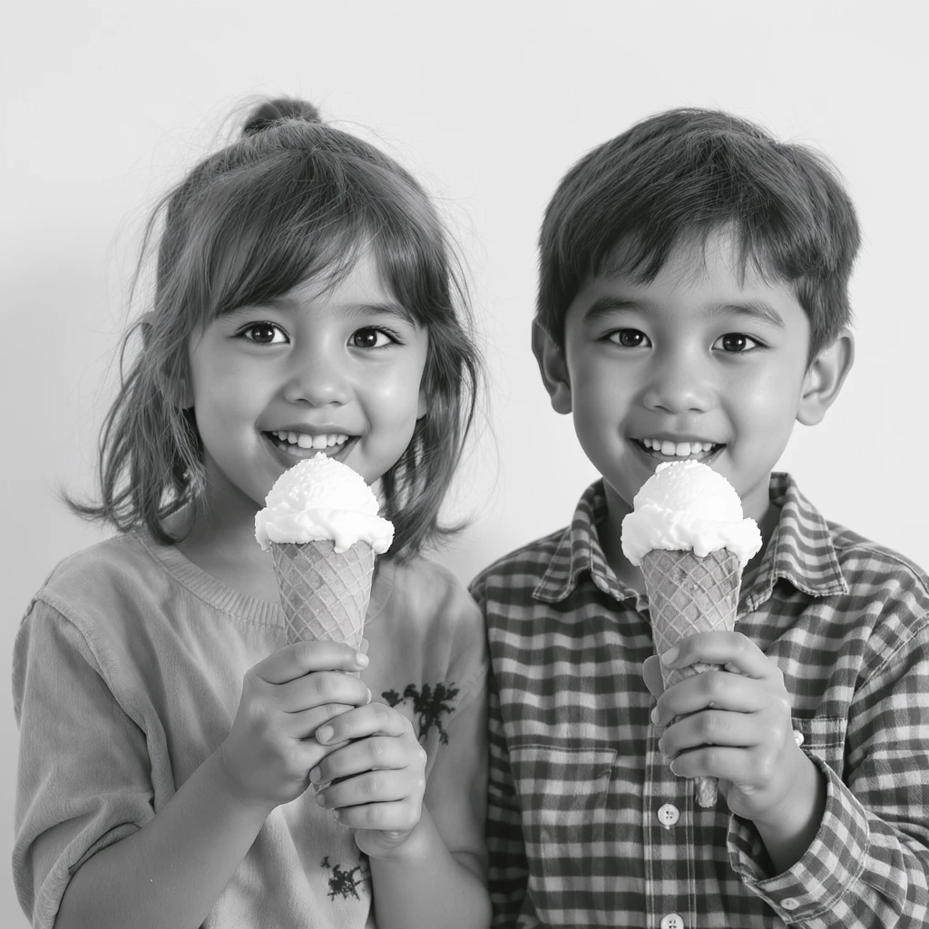happy children with melting ice cream cones emoji