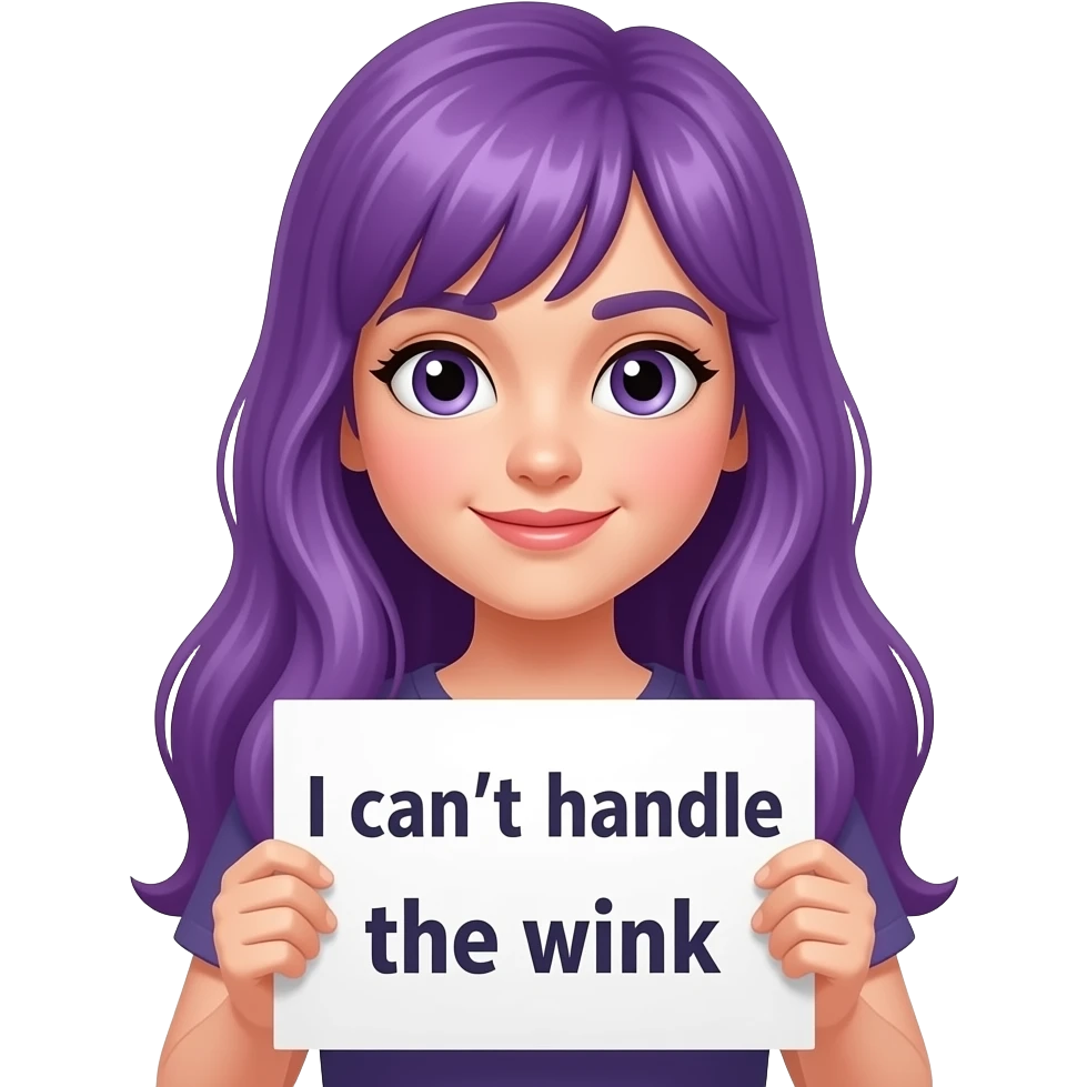girl with long purple hair with a I can't handle the wink sign emoji