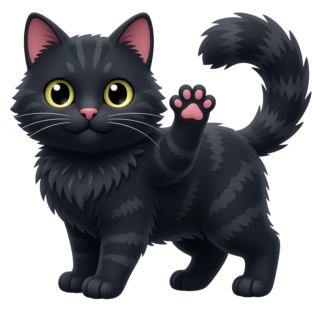 black furry cat wave emoji
