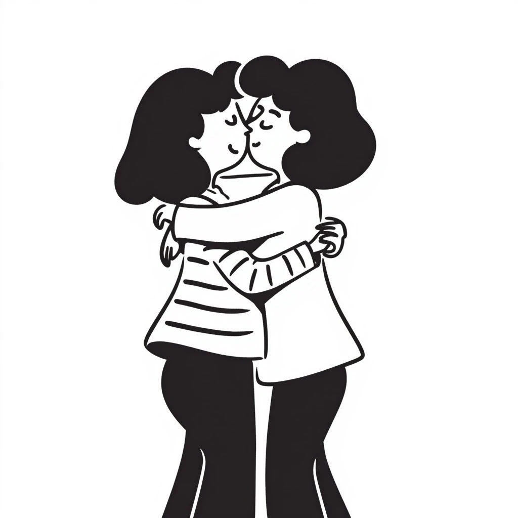 two friends hugging, hand-drawn doodle style emoji