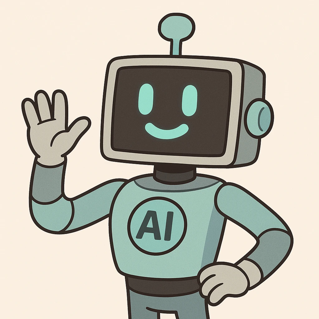 quirky AI assistant waving, cheerful and friendly, suitable for Slack emoji emoji