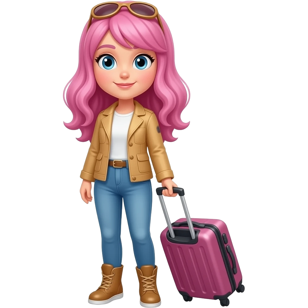 Pink hair woman with suitcase emoji