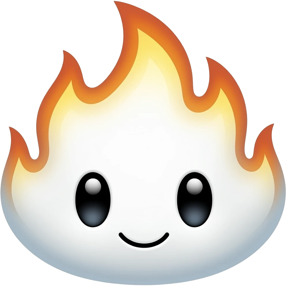 White Kuwaii fire with black eyes emoji