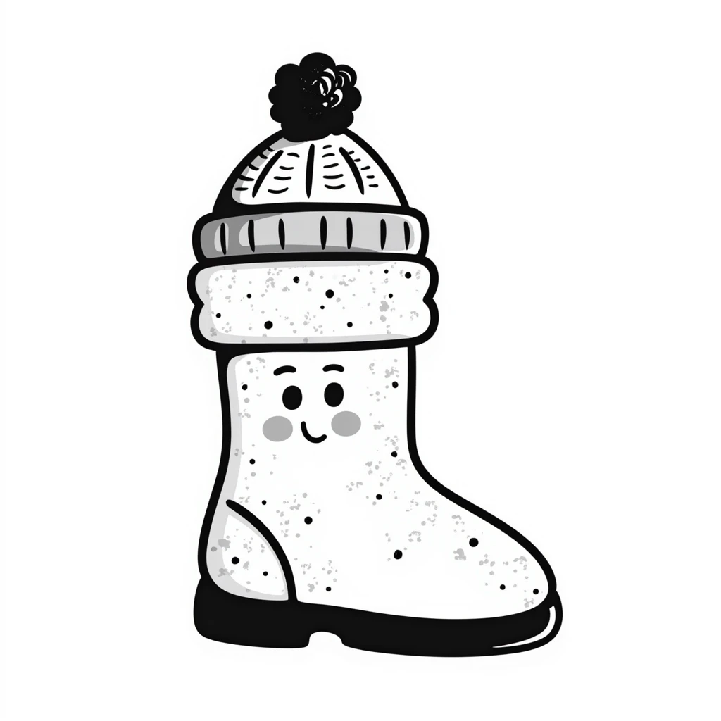 A smiling Russian felt boot (valenok) with a cute winter knitted hat with pom-pom on top emoji
