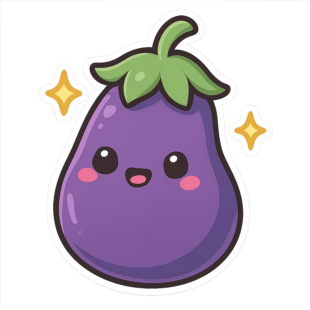 Sparkling Q-version sticker eggplant, cute and exaggerated emoji