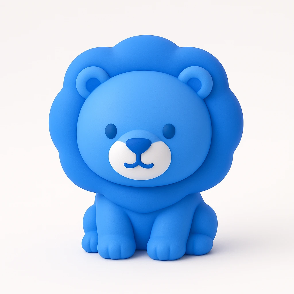 chibi-style 3D blue lion with a round face and tiny paws emoji