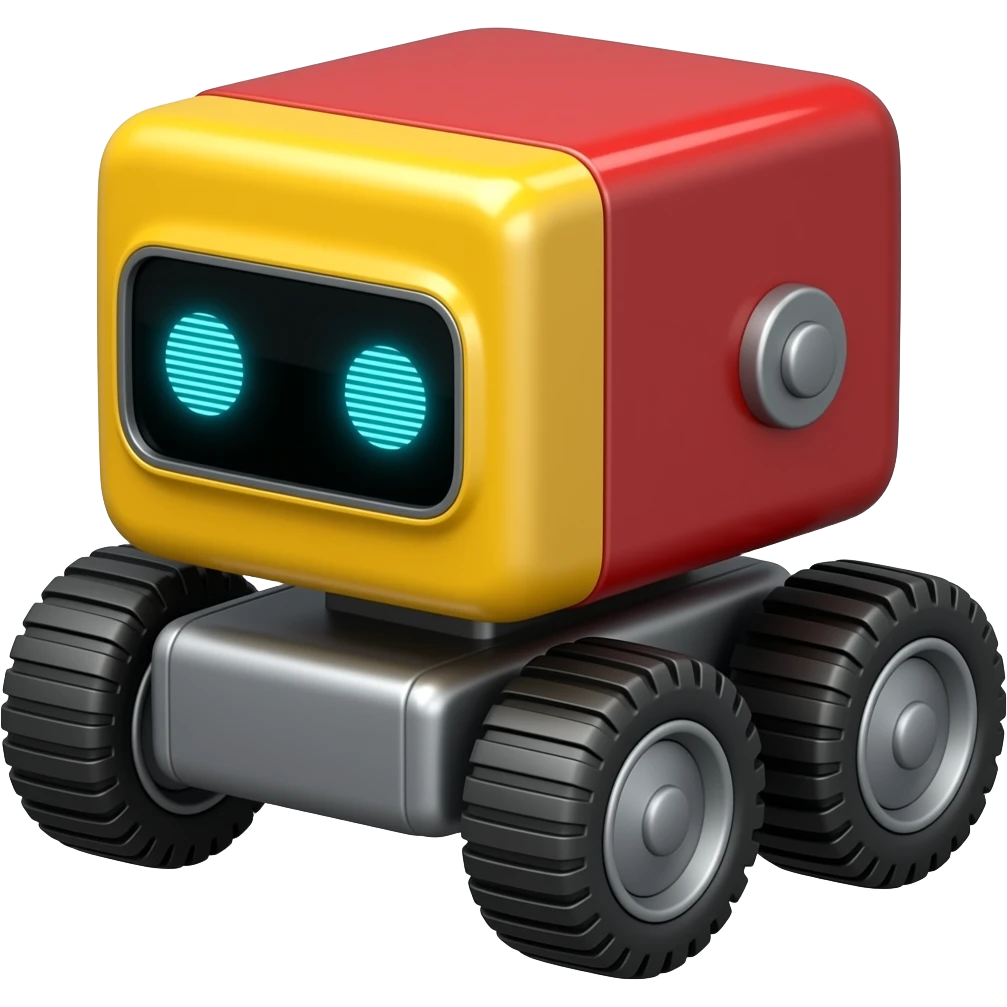 Metalic delivery design yellow and red solid square with 6 wheels and a blue led eyes emoji