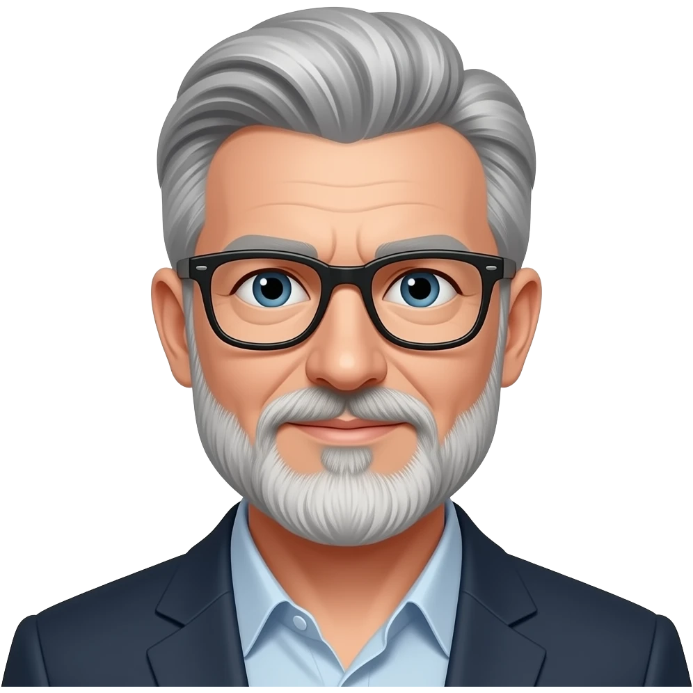 White man with salt and pepper hair with beard and glasses emoji