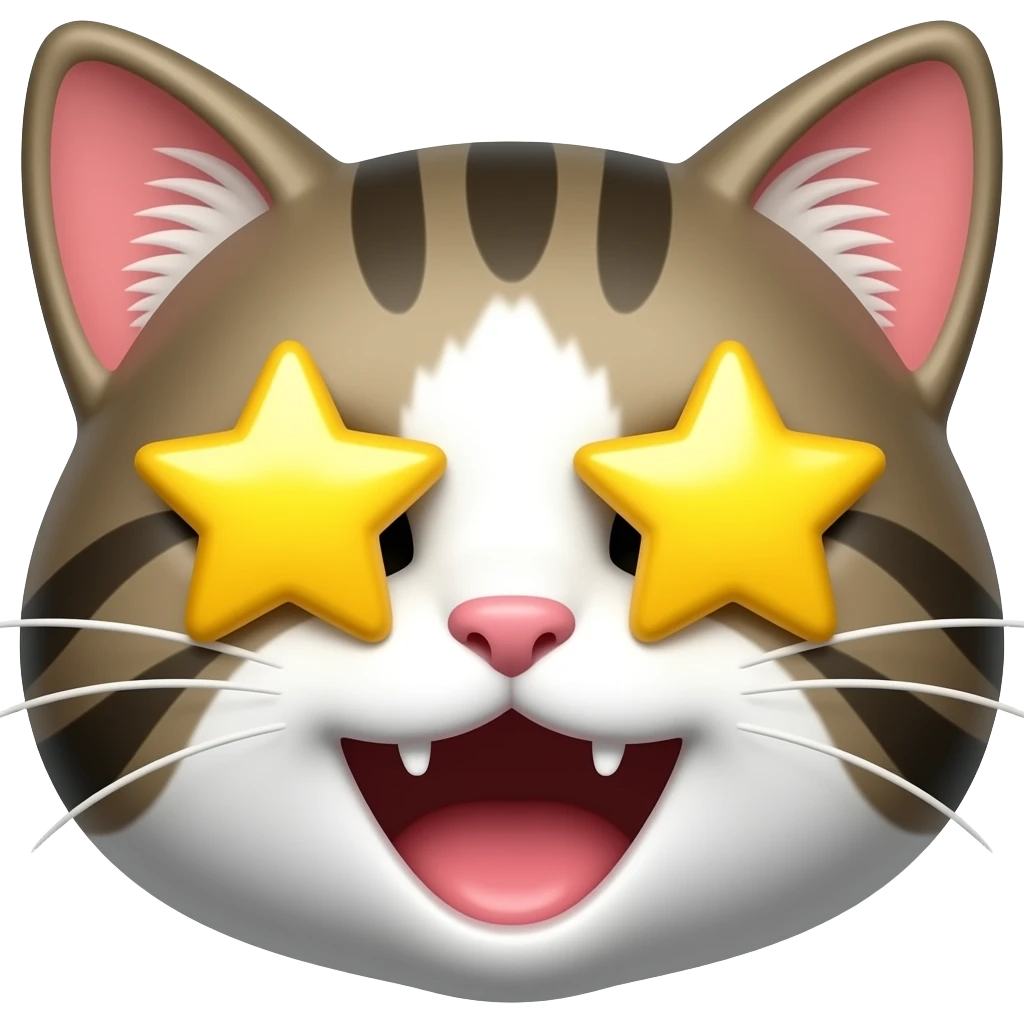 Has un emoji que sea un gato 😺 así y en los ojos ponle una estrella amarilla pero que sea este emoji😺 fusionado con este🤩 emoji
