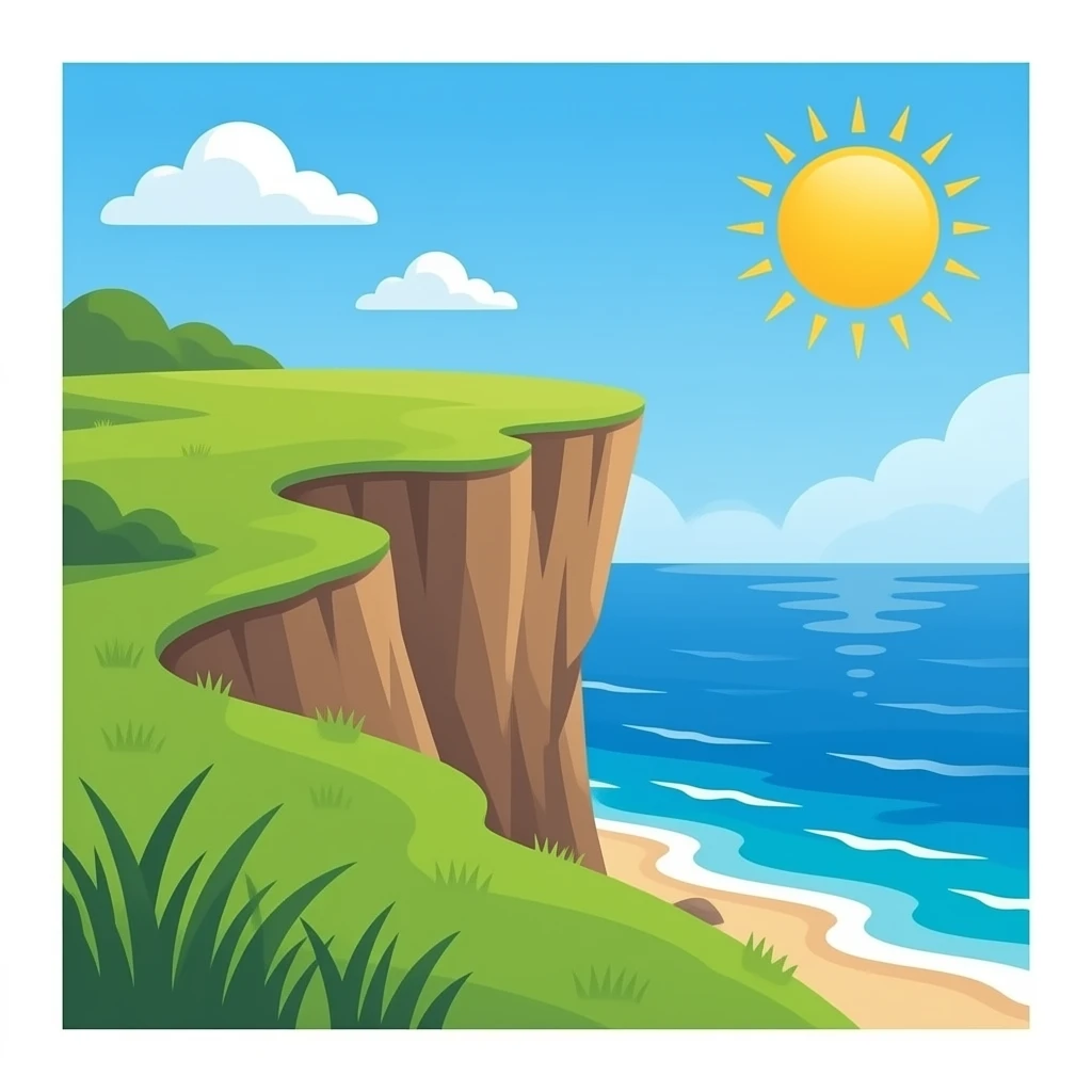 grass at the edge of a cliff with the ocean below emoji