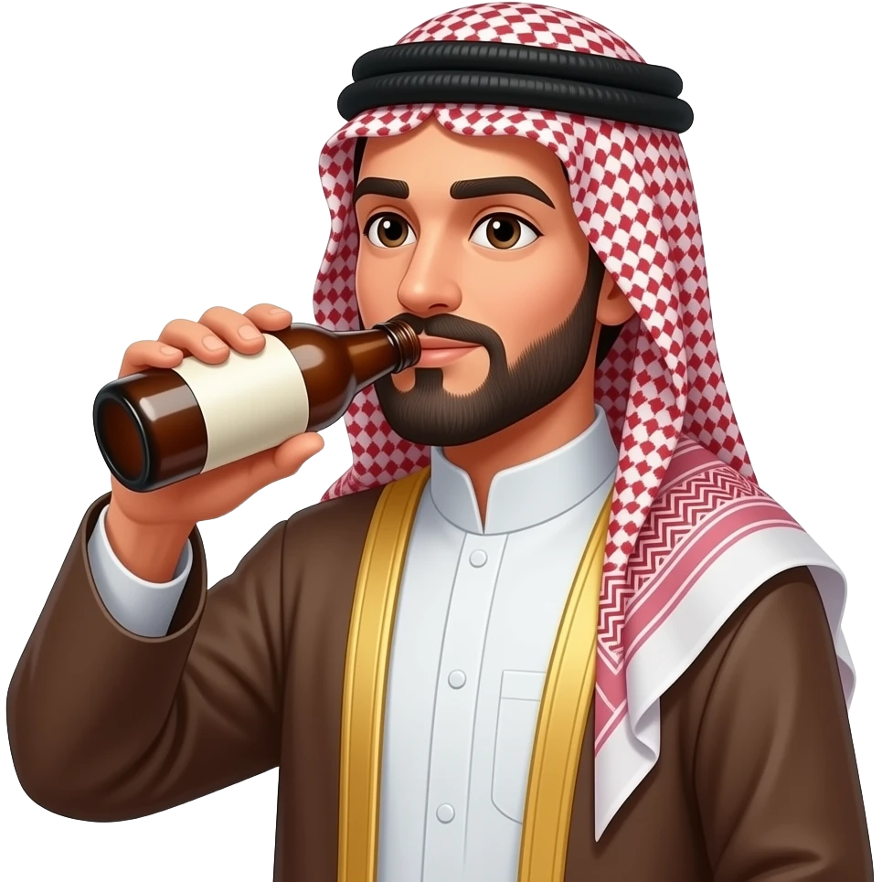 Arab man wearing traditional clothing drinking bottle emoji