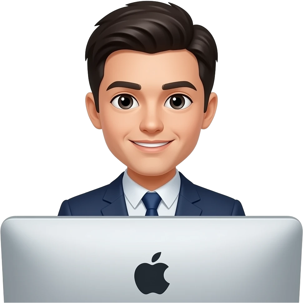 Dark hair young professional in front of mac computer emoji
