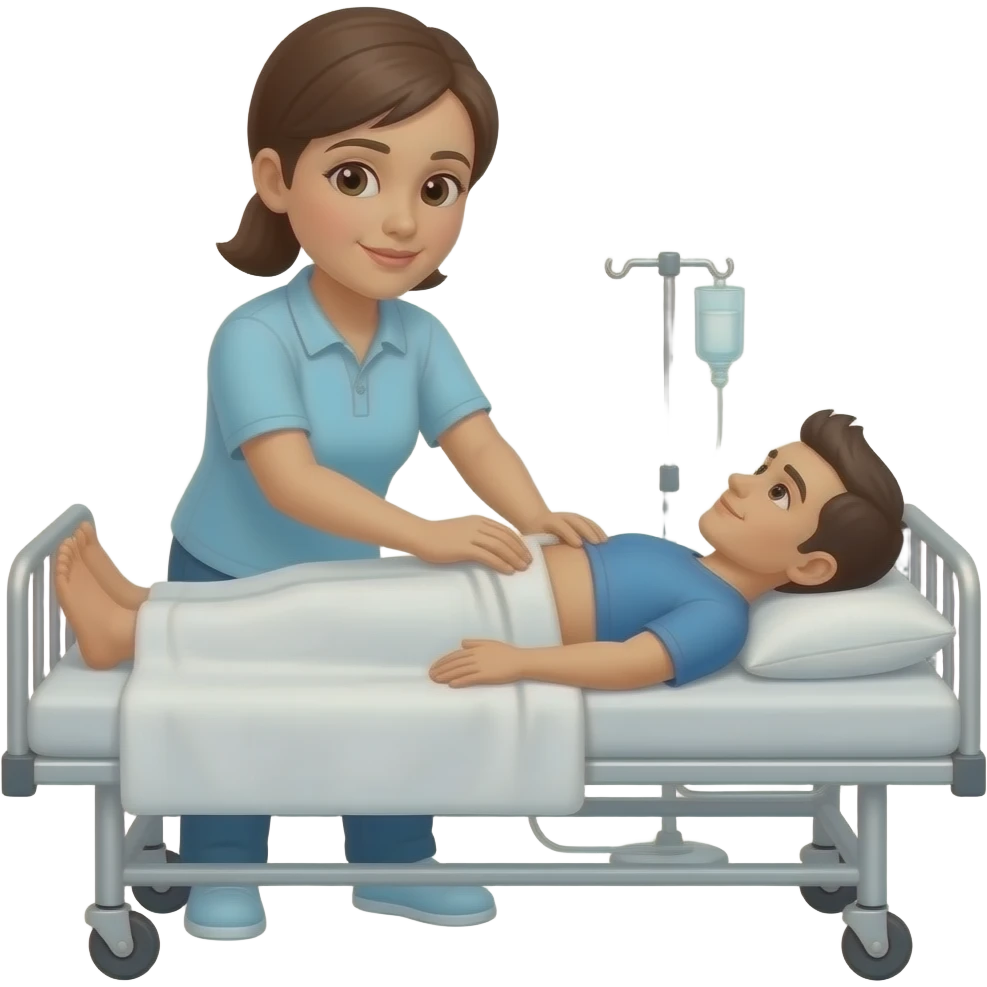 The masseuse performs an abdominal massage on the bed. emoji