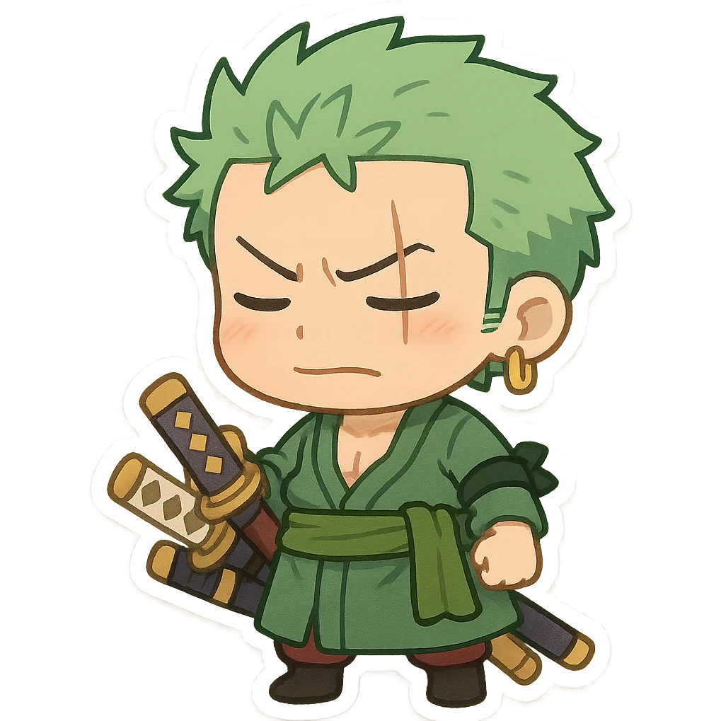 Zoro from One Piece, chibi cartoon style emoji