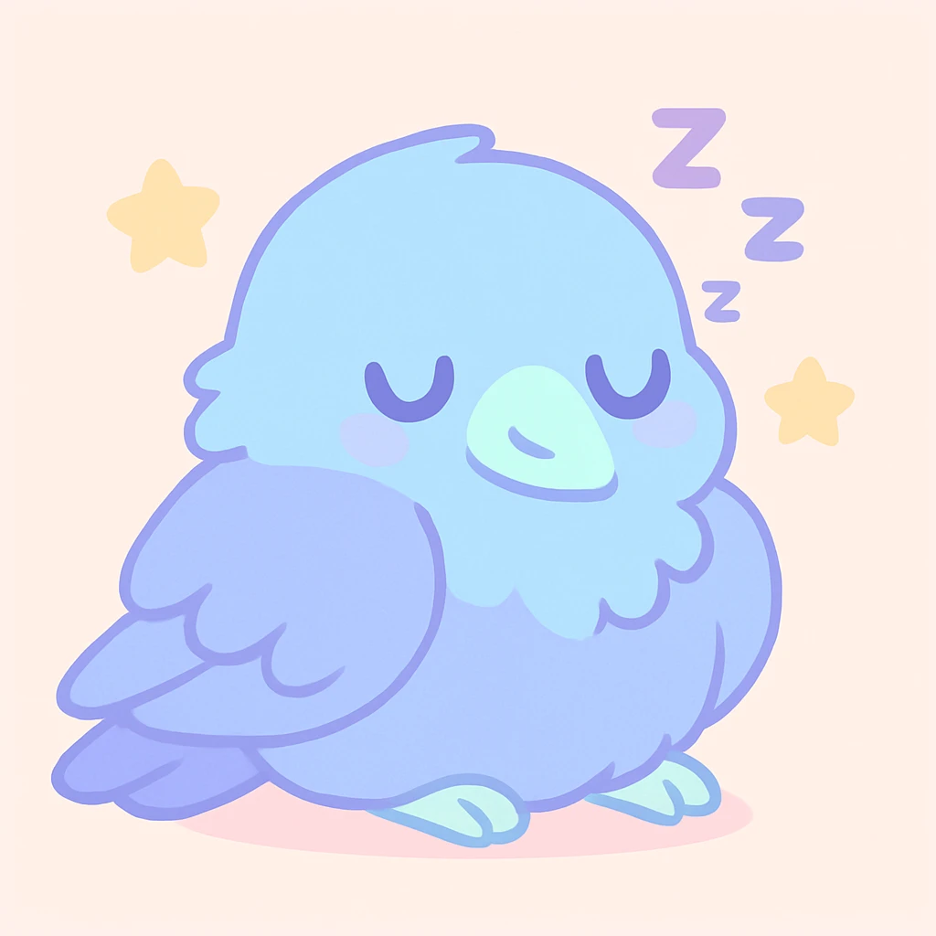 adorable raven dozing, fluffy feathers, small beak, curled up, peaceful vibe emoji