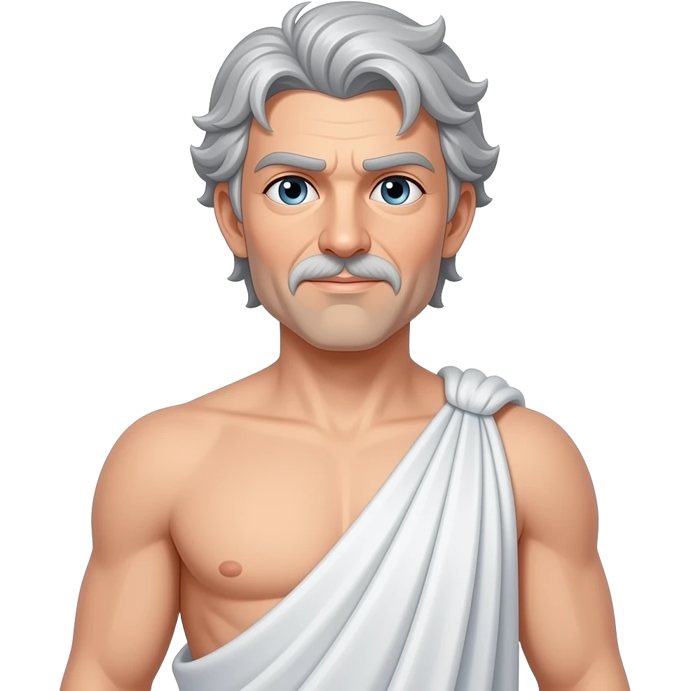 greek god white handsome full body, a bit older, with gray hair, without a tunic emoji