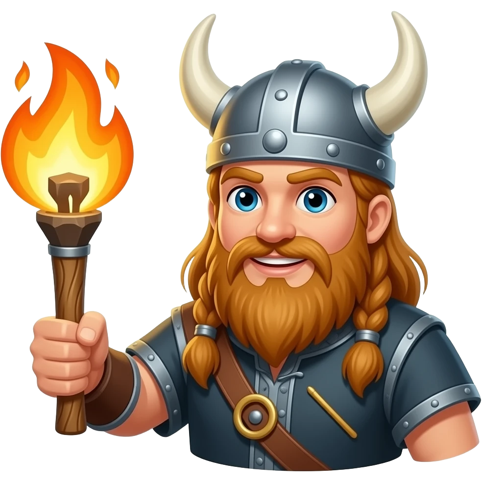 Funny viking holding a flaming torch emoji
