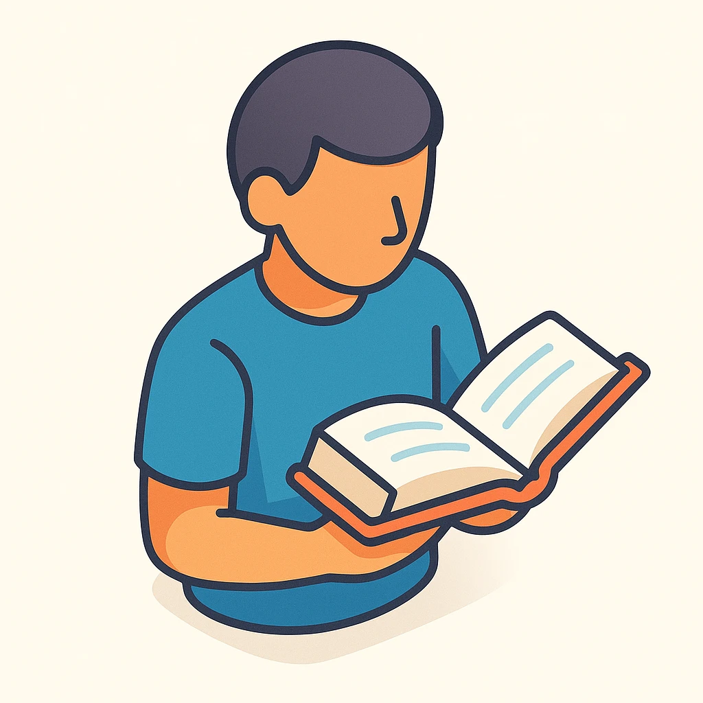 person with a book, symbolizing self-development and psychoeducation, 2D isometric style, simple shape, clear shadows and highlights emoji