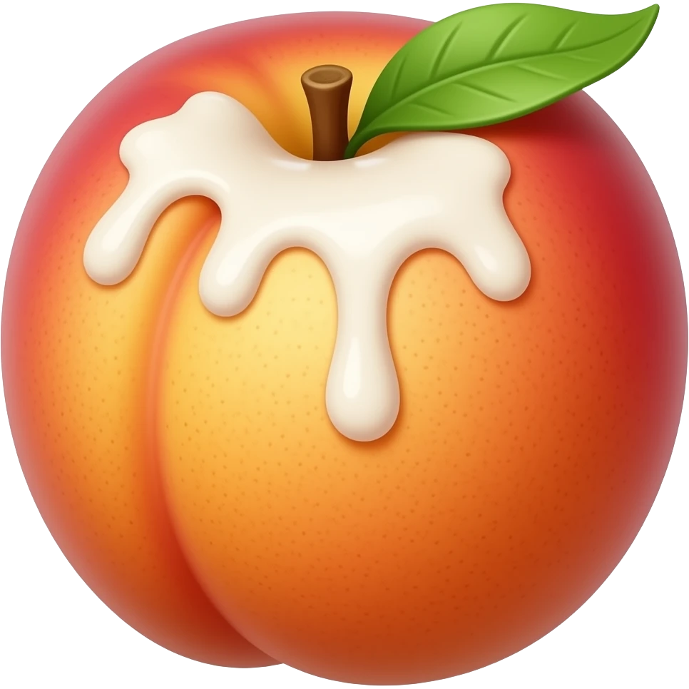 Whole Peach with cream dripping over the crease emoji