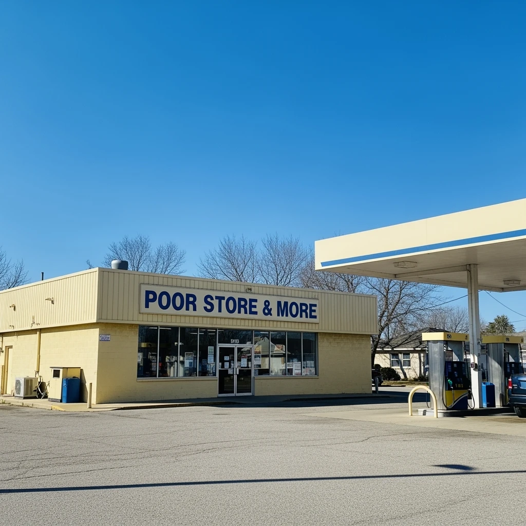 Gas station named Poor Store & More emoji