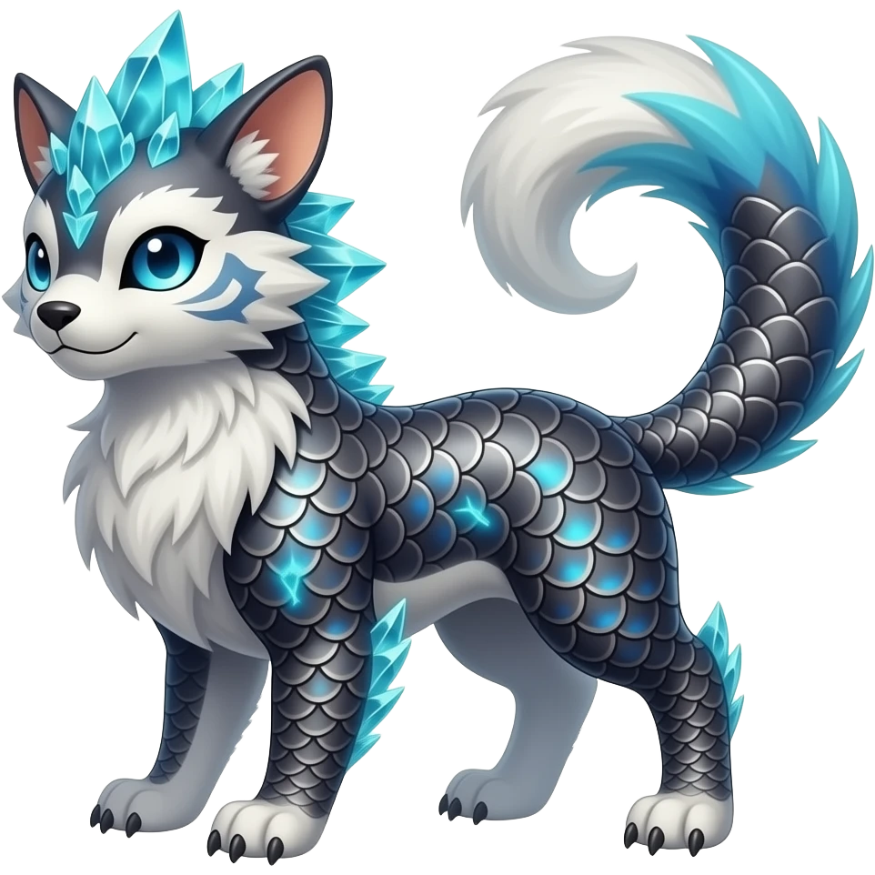unique-patterned finned epic legendary vintage antique aesthetic quadrupedal fuzzy fury scaly feral fantasy-Civet-Luxray-Corsola-Amaura-Aurorus-Primarina-Vaporeon-Milotic-Furret-Fakémon-fusion-hybrid-creature emoji