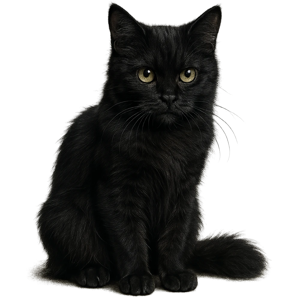 realistic goth black cat, highly detailed, no background emoji
